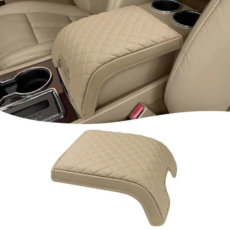 KBH Center Console Armrest Cover for Lincoln Navigator 2007 2008 2009 2010 2011 2012 2013 2014 Middle Console Arm Rest Lid Cushiony Protector Interior Accessories AntiScratch Beige